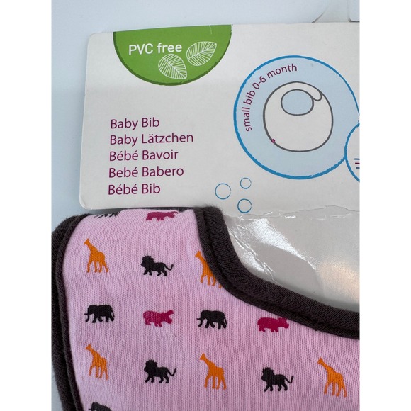 LASSIG Baby Bib Small 0-6 Months Pink Animal Print Jungle Giraffe Elephant NWT - Picture 2 of 9